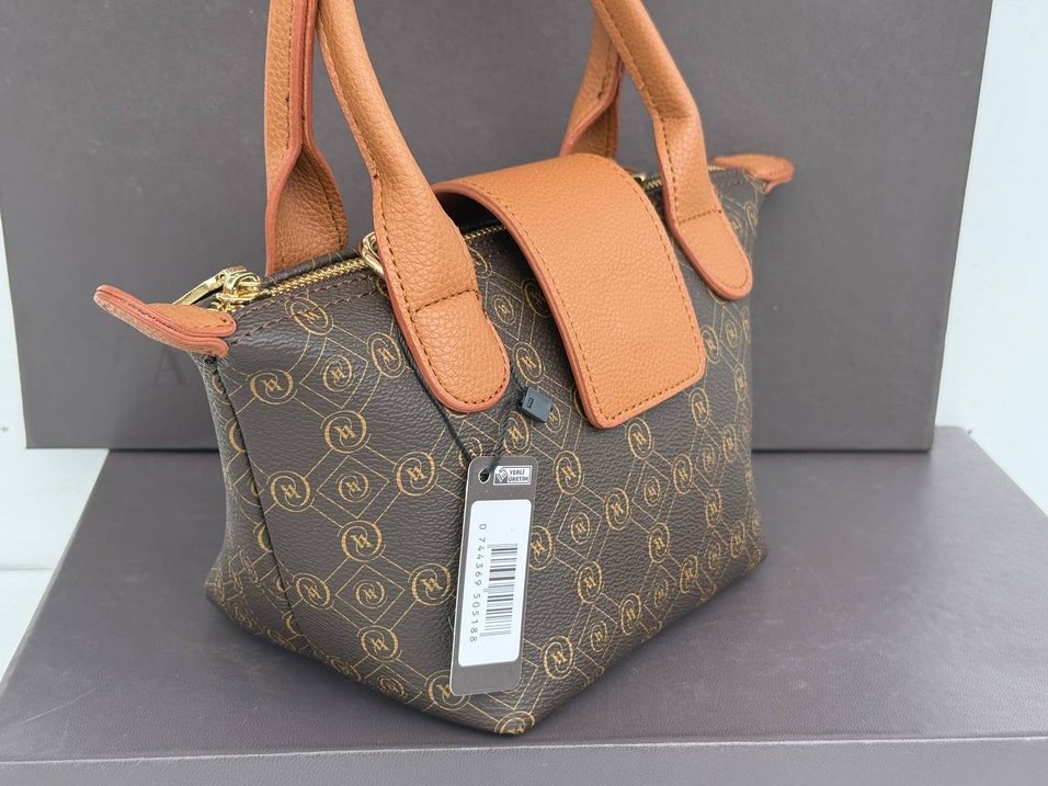 Kahverengi Deri Monogramlı Kadın Çanta - Görsel 3