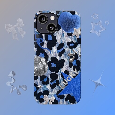 Y2K Lucky Blue Leopard Telefon Kılıfı