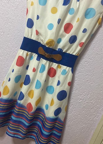 Diğer Renkli Puantiyeli Midi Kemerli Bohem Elbise