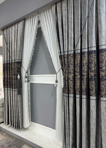 Desenli Gri Konvansiyonel Perde - Görsel 3