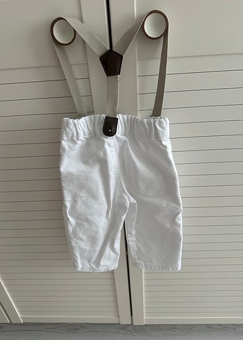 Çocuklar için Kemerli Beyaz Keten Pantolon - Görsel 2