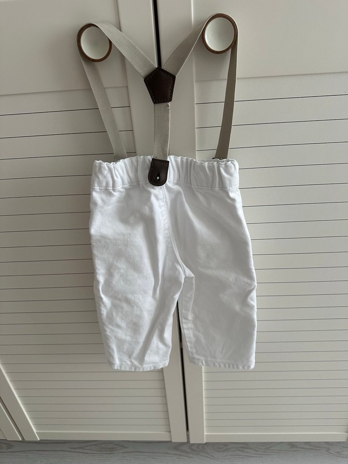 Çocuklar için Kemerli Beyaz Keten Pantolon - Görsel 2