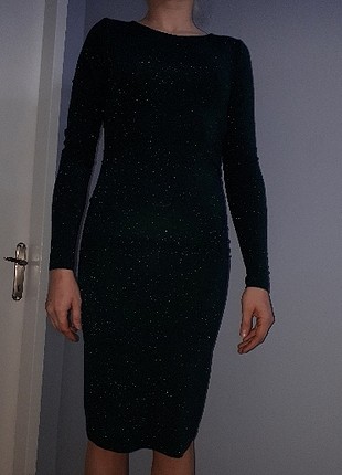 #KoyuYeşil #Parlak #Simli #Drape #Elbise #Kokteyl #Gece #Night