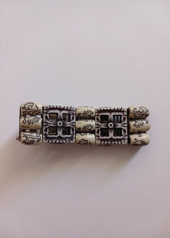 Beden Bej Gri Bohem Desenli Boncuklu Bileklik