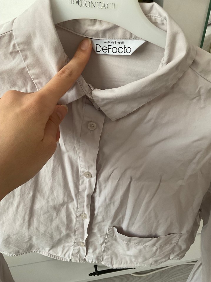 Gri Düğmeli Keten Kadın Gömlek - Görsel 3