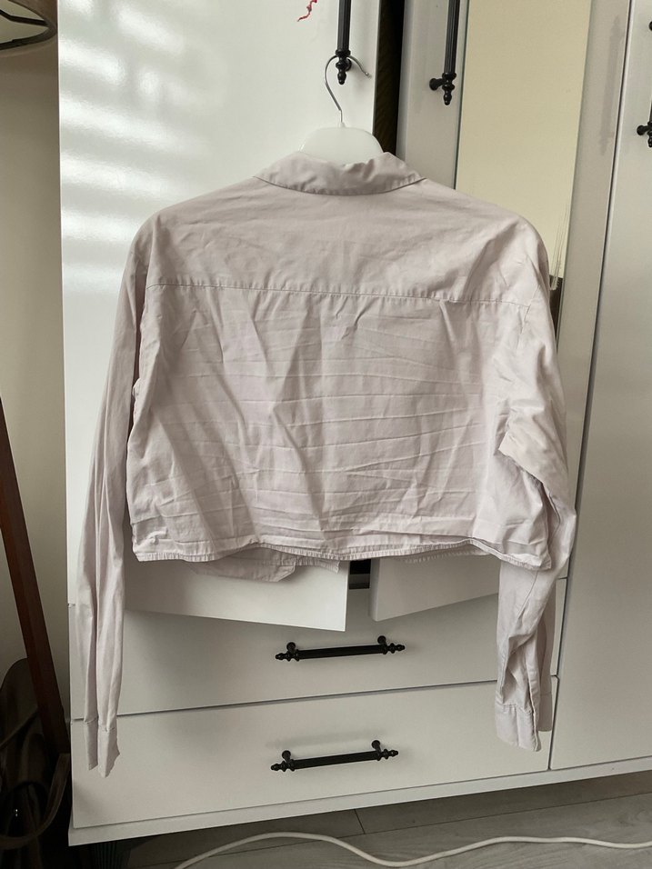 Gri Düğmeli Keten Kadın Gömlek - Görsel 2