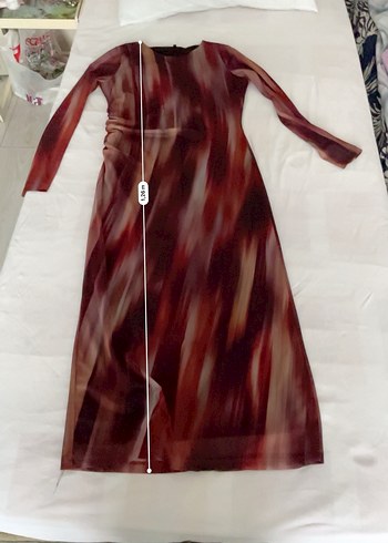 Bordo Bağlamalı Uzun Kollu Drapeli Elbise - Görsel 3