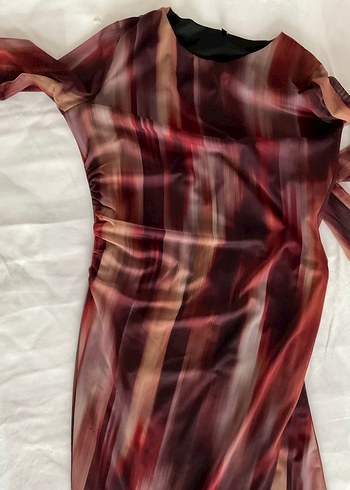 Bordo Bağlamalı Uzun Kollu Drapeli Elbise - Görsel 7