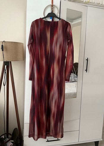 Bordo Bağlamalı Uzun Kollu Drapeli Elbise - Görsel 2