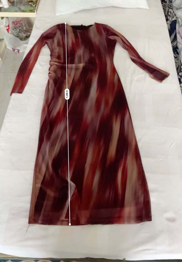 Bordo Bağlamalı Uzun Kollu Drapeli Elbise - Görsel 3