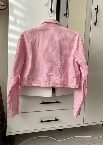 Pembe Çizgili Keten Uzun Kollu Gömlek - Görsel 2