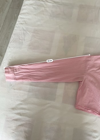 Pembe Çizgili Keten Uzun Kollu Gömlek - Görsel 6