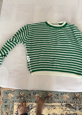 Yeşil Çizgili Örgü Kadın Kazak - Görsel 6