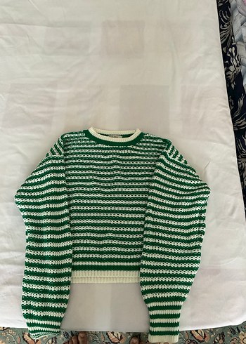 Yeşil Çizgili Örgü Kadın Kazak - Görsel 4