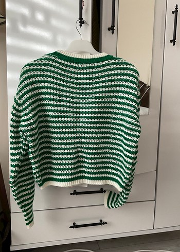 Yeşil Çizgili Örgü Kadın Kazak - Görsel 2