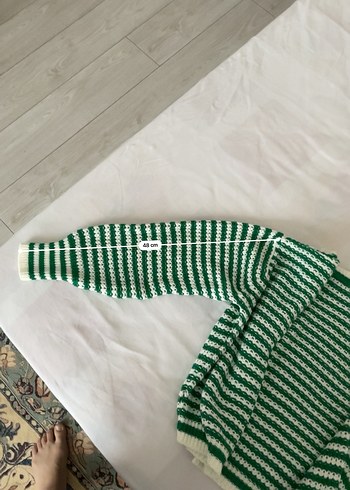 Yeşil Çizgili Örgü Kadın Kazak - Görsel 3