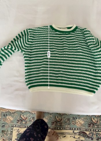 Yeşil Çizgili Örgü Kadın Kazak - Görsel 5