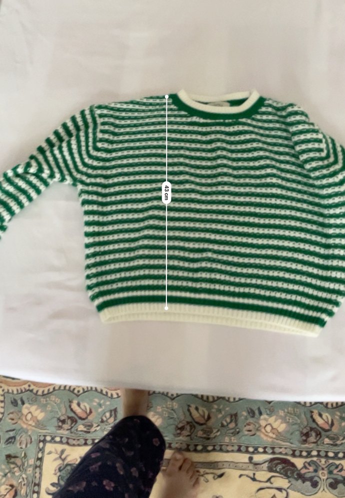 Yeşil Çizgili Örgü Kadın Kazak - Görsel 5