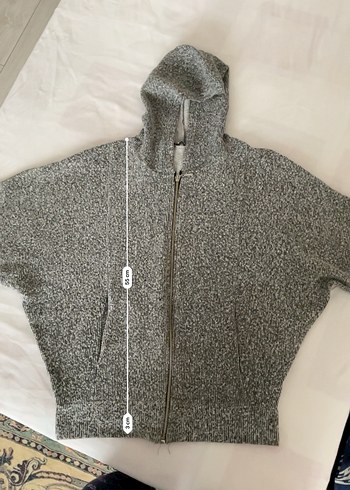 Gri Örgü Kapüşonlu Kadın Kısa Ceket - Görsel 4