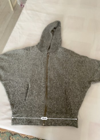 Gri Örgü Kapüşonlu Kadın Kısa Ceket - Görsel 9