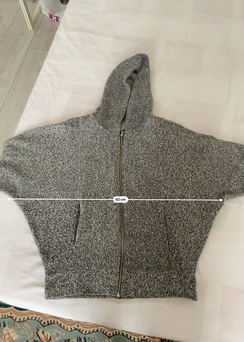 Gri Örgü Kapüşonlu Kadın Kısa Ceket - Görsel 8