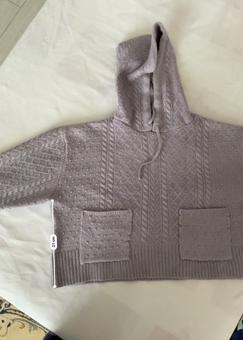 Mor Kapüşonlu Örgü Kadın Kazak - Görsel 5