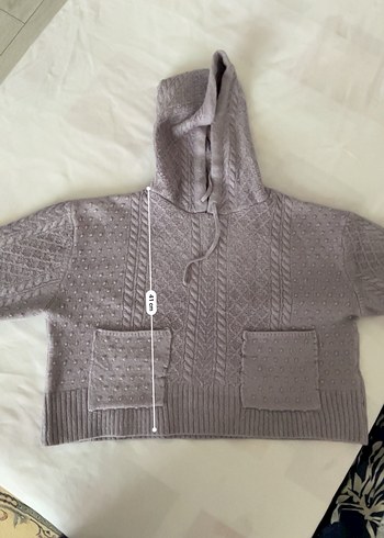 Mor Kapüşonlu Örgü Kadın Kazak - Görsel 6