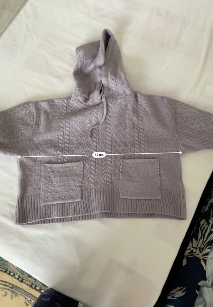 Mor Kapüşonlu Örgü Kadın Kazak - Görsel 3