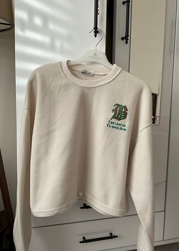 Beyaz Baskılı Kadın Sweatshirt - Görsel 7