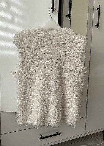 Gri Tüylü V Yaka Kadın Süveter - Görsel 2