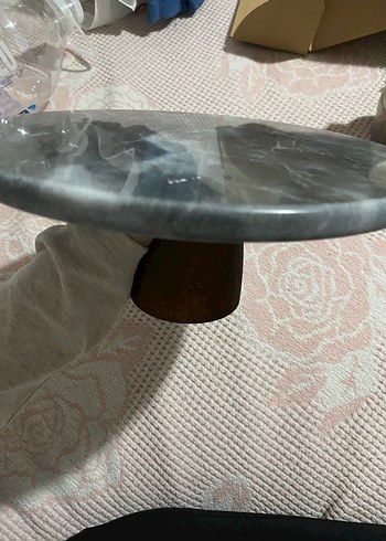 yuvarlak mermer gri sunumluk - Görsel 4