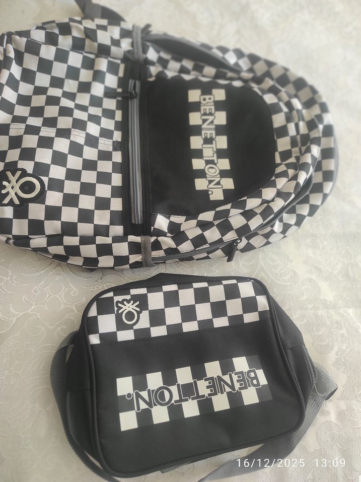 Kadın Siyah Beyaz Kareli Sırt Çantası beslenme çantası - Görsel 2