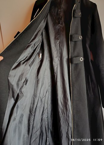 Siyah Süet Kemerli Uzun Goth Kadın Kaban - Görsel 5