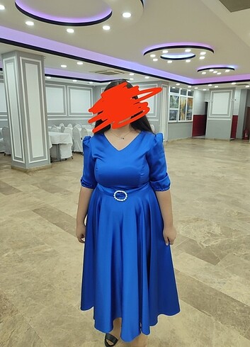 Diz altı Saks mavisi abiye  - Görsel 2