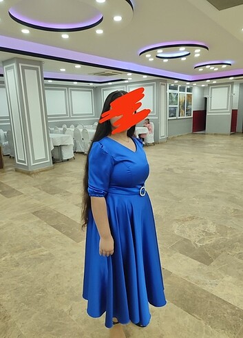 Diz altı Saks mavisi abiye  - Görsel 3