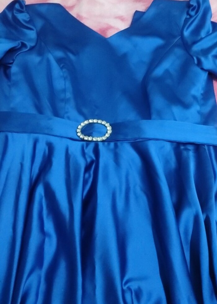 Diz altı Saks mavisi abiye  - Görsel 4