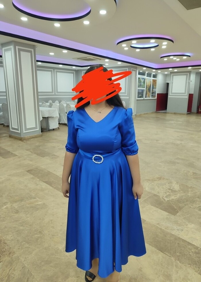 Diz altı Saks mavisi abiye  - Görsel 2