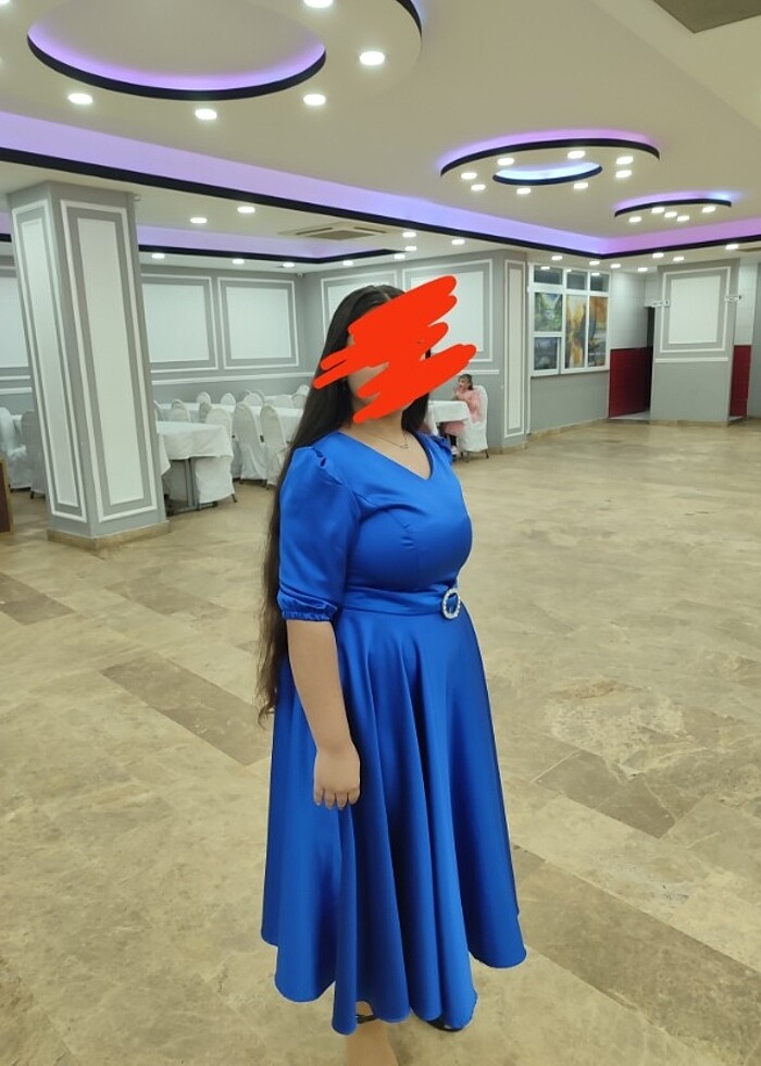 Diz altı Saks mavisi abiye  - Görsel 3