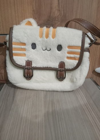 Bej Peluş Kadın Çanta Kedi Desenli