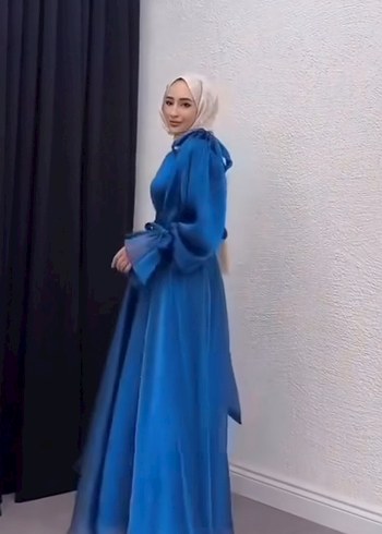 Mavi Uzun Kollu Salaş Kadın Elbise - Görsel 3