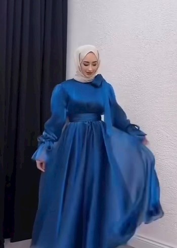 Mavi Uzun Kollu Salaş Kadın Elbise - Görsel 2