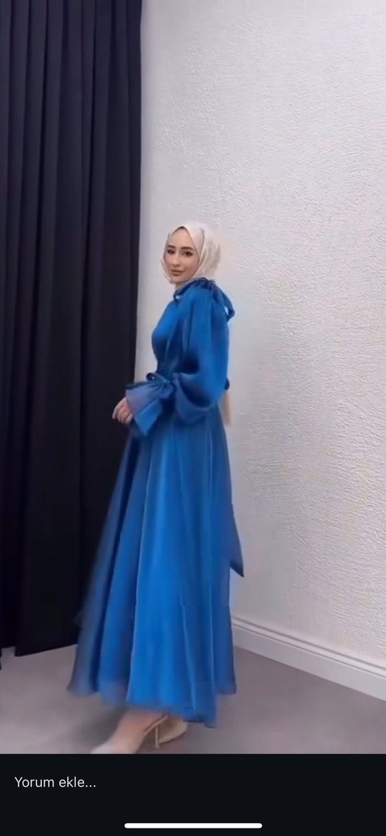 Mavi Uzun Kollu Salaş Kadın Elbise - Görsel 3