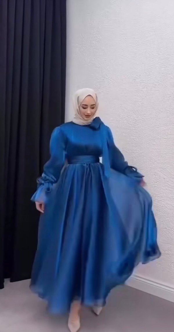 Mavi Uzun Kollu Salaş Kadın Elbise - Görsel 2