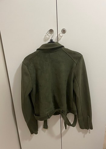 Haki Süet Kemerli Biker Ceket - Görsel 4