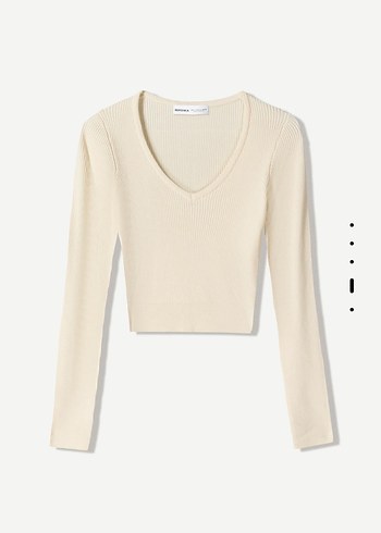 Krem V Yaka Kadın Kazak - Görsel 5