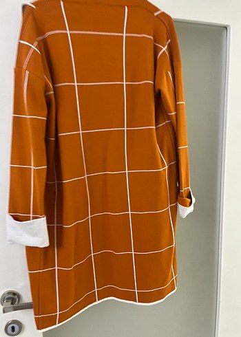 Kadın Kahverengi Kareli Uzun Hırka - Görsel 2