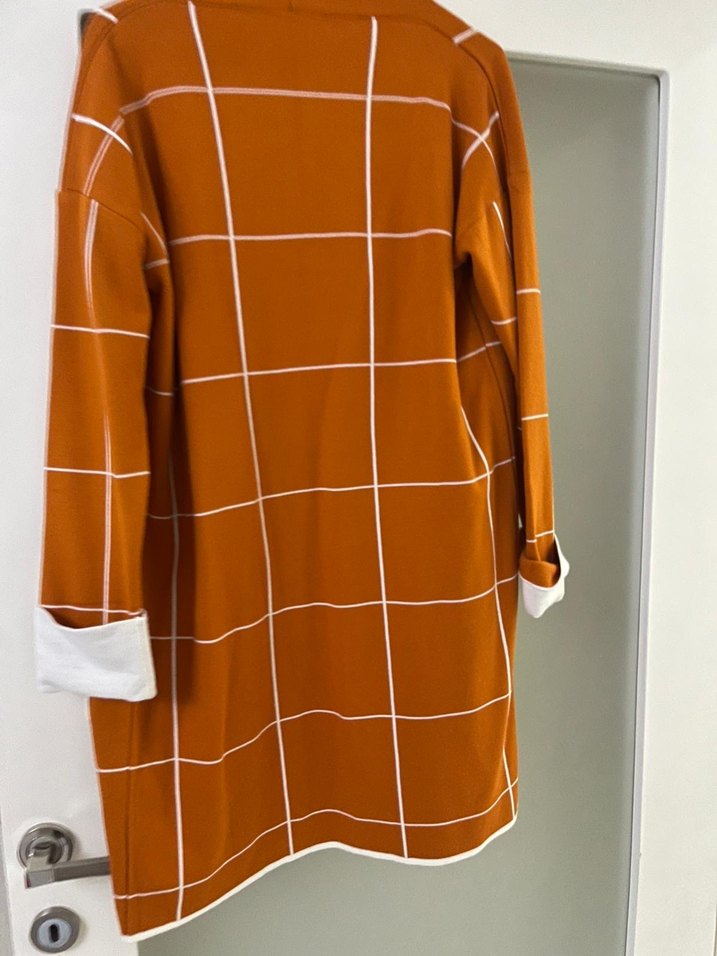 Kadın Kahverengi Kareli Uzun Hırka - Görsel 2