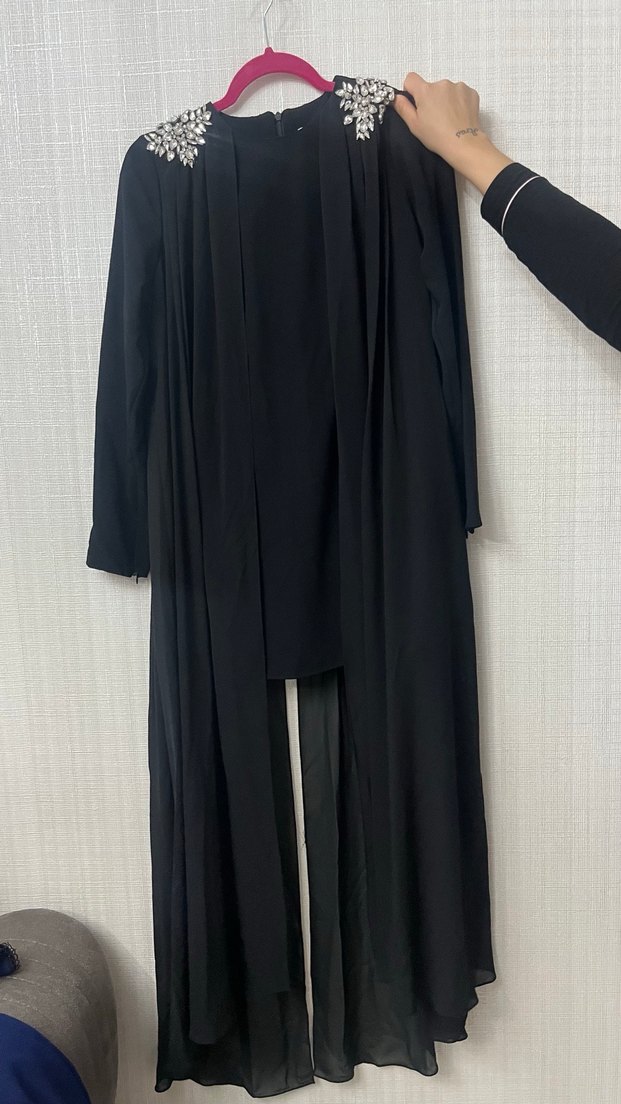 Senna tesettür giyimden Uzun Siyah Drapeli Kadın alt üst takım - Görsel 2