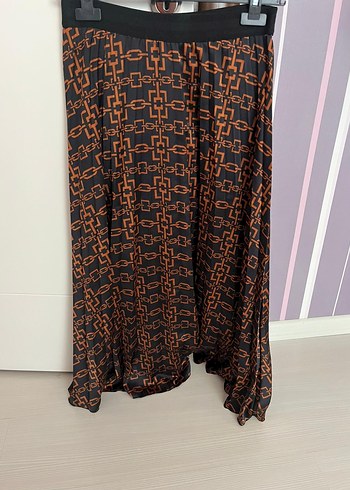 Zincir Detaylı Kahverengi Kadın Gömlek etek takım - Görsel 2