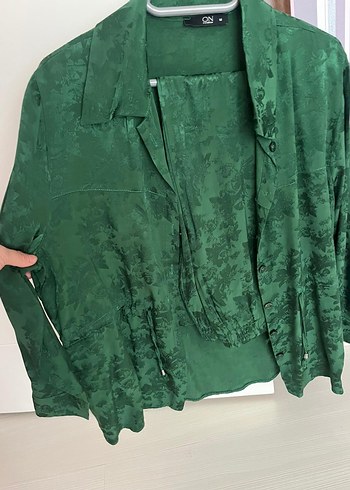 Kadın Yeşil Midi Saten Pantolon takım - Görsel 3